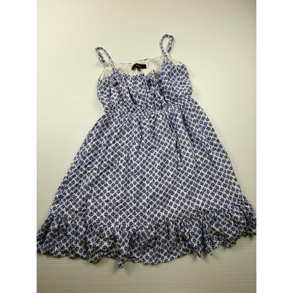 Lulus Blue White Geometric Print Mini Sundress XS Ruffle Hem‎ Elastic Waist